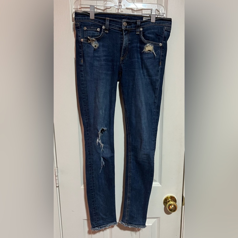 Rag & Bone Blue Skinny Jeans with Distressed Details